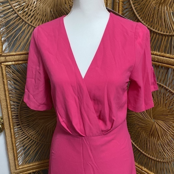 She + Sky‎ Women’s Medium Hot Pink Flare Ruffle V-Neck Mini Dress Barbie - Picture 4 of 16